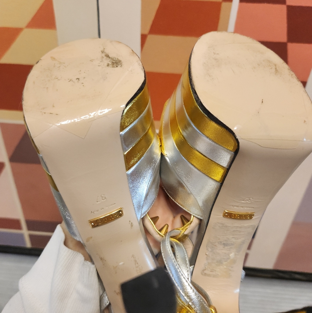 Gucci Women's Gold and Silver Platform Heels 37 fits 36.5! - Picture 14 of 16